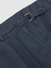 Reiss Airforce Blue Pablo Cotton-Linen Side-Adjuster Tapered Trousers - Image 6 of 6