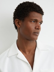 Reiss White Odessa Ribbed Cuban-Collar Shirt - Image 1 of 6