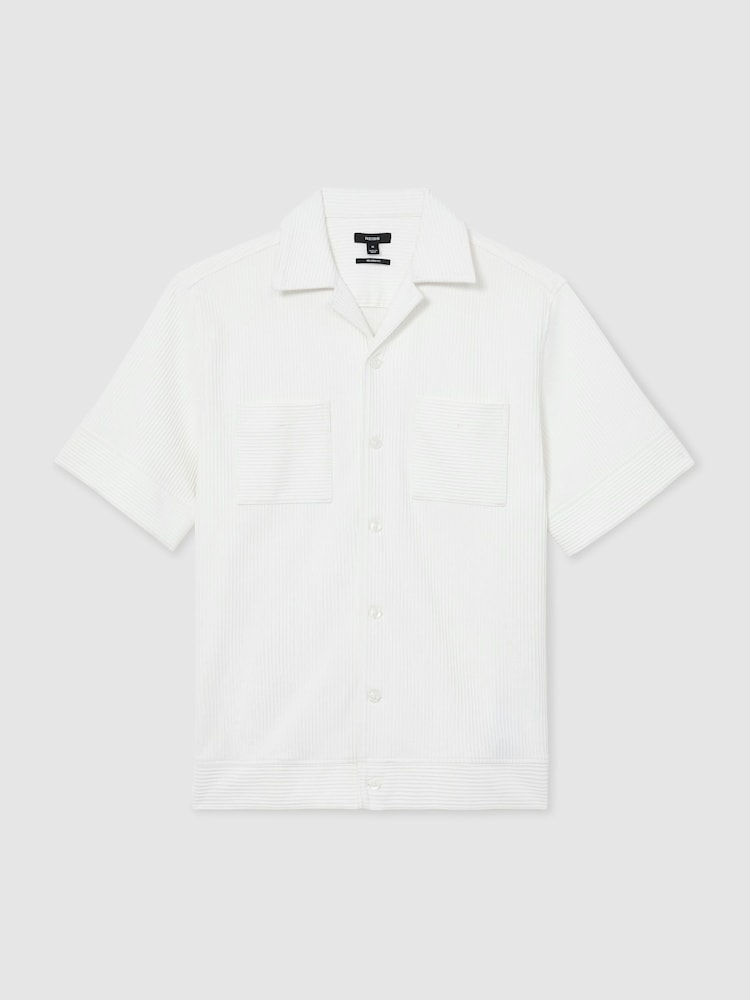 Reiss White Odessa Ribbed Cuban-Collar Shirt - Image 2 of 6