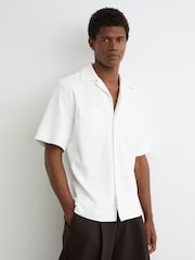 Reiss White Odessa Ribbed Cuban-Collar Shirt - Image 5 of 6