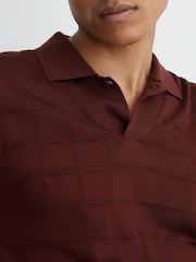 Reiss Bordeaux Serval Check-Texture Short-Sleeve Polo Jumper with Wool - Image 1 of 6