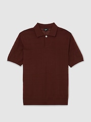 Reiss Bordeaux Serval Check-Texture Short-Sleeve Polo Jumper with Wool - Image 2 of 6