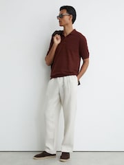 Reiss Bordeaux Serval Check-Texture Short-Sleeve Polo Jumper with Wool - Image 3 of 6