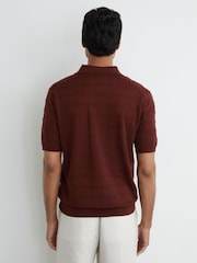 Reiss Bordeaux Serval Check-Texture Short-Sleeve Polo Jumper with Wool - Image 5 of 6