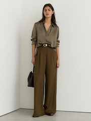 Reiss Khaki Green Marina Silk Open-Collar Blouse - Image 3 of 7