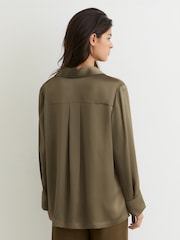Reiss Khaki Green Marina Silk Open-Collar Blouse - Image 6 of 7