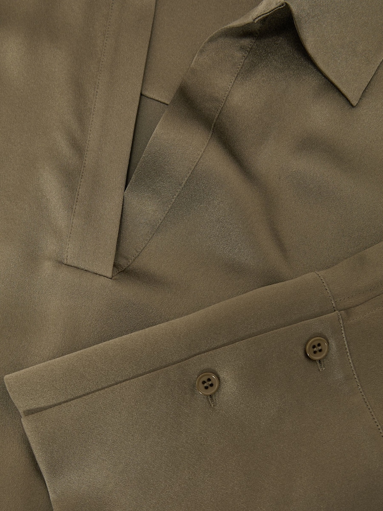 Reiss Khaki Green Marina Silk Open-Collar Blouse - Image 7 of 7