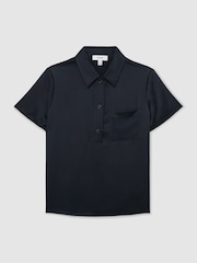 Reiss Navy Polly Silk Half-Button Short-Sleeve Shirt - Image 2 of 6