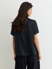 Reiss Navy Polly Silk Half-Button Short-Sleeve Shirt - Image 5 of 6