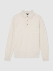 Reiss Ecru Pallas Check-Texture Long-Sleeve Polo Jumper with Wool - Image 2 of 7