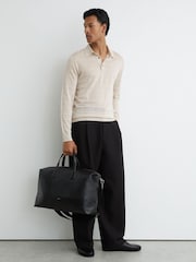 Reiss Ecru Pallas Check-Texture Long-Sleeve Polo Jumper with Wool - Image 4 of 7