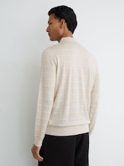 Reiss Ecru Pallas Check-Texture Long-Sleeve Polo Jumper with Wool - Image 6 of 7