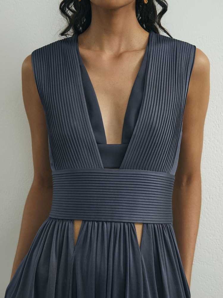 pleated plunge maxi dress Atelier Pleated Plunge-neck Maxi Dress