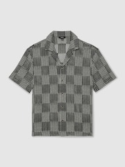 Reiss Carlos Checkerboard Crochet Cuban Collar Shirt - Изображение 2 7