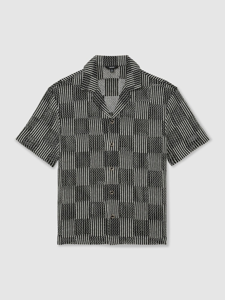 Reiss Carlos Checkerboard Crochet Cuban Collar Shirt - Изображение 2 7