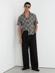 Reiss Carlos Checkerboard Crochet Cuban Collar Shirt - Изображение 4 7