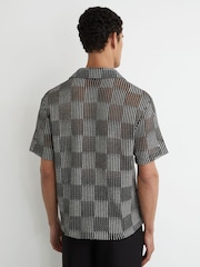 Reiss Carlos Checkerboard Crochet Cuban Collar Shirt - Изображение 6 7