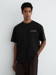 Reiss Black Casa Cotton Logo Short-Sleeve Relaxed T-Shirt - Image 1 of 6