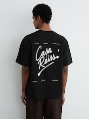 Reiss Black Casa Cotton Logo Short-Sleeve Relaxed T-Shirt - Image 5 of 6