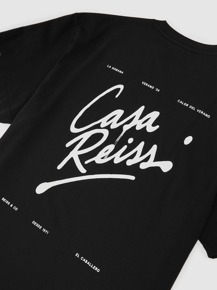 Reiss Black Casa Cotton Logo Short-Sleeve Relaxed T-Shirt - Image 6 of 6