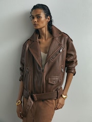 Atelier Grained-Leather Oversized Biker Jacket - Image 1 of 8