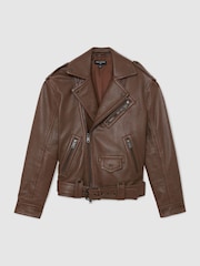 Atelier Grained-Leather Oversized Biker Jacket - Image 2 of 8