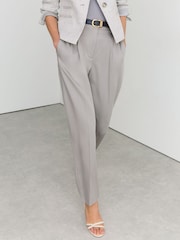 Reiss Grey Clay Petite Lyocell Tapered Pleated Trousers - Image 1 of 8