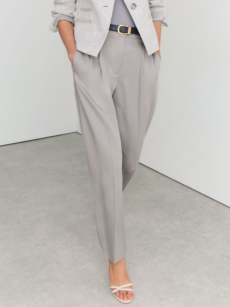 Reiss Grey Clay Petite Lyocell Tapered Pleated Trousers - Image 1 of 8