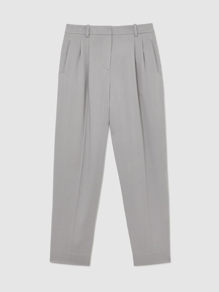 Reiss Grey Clay Petite Lyocell Tapered Pleated Trousers - Image 2 of 8