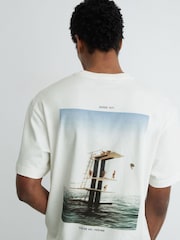 Reiss White Splash Cotton Dive-Print Relaxed-Fit T-Shirt - Image 1 of 6