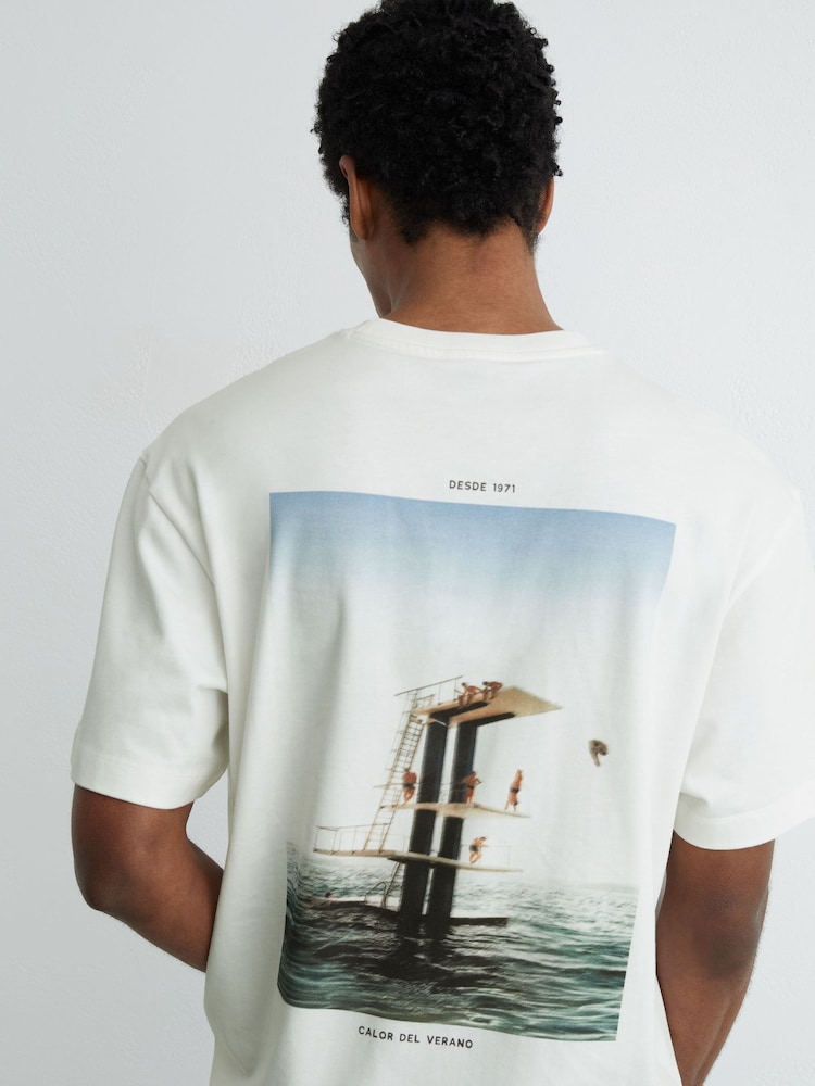 Reiss White Splash Cotton Dive-Print Relaxed-Fit T-Shirt - Image 1 of 6