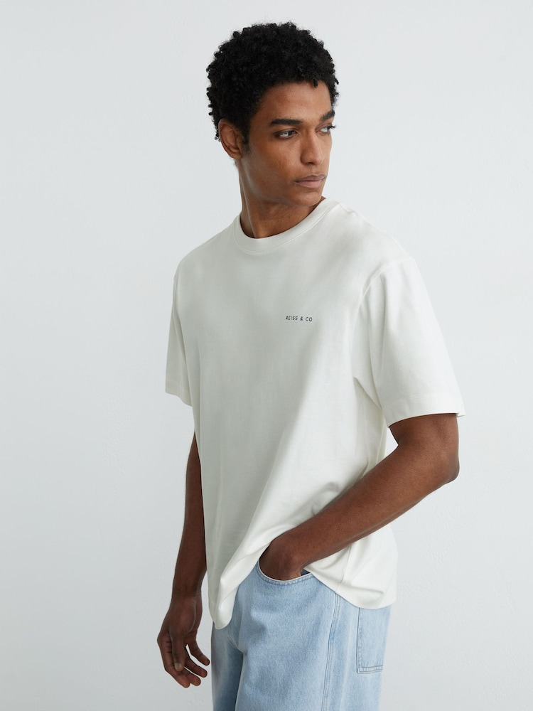 Reiss White Splash Cotton Dive-Print Relaxed-Fit T-Shirt - Image 6 of 6