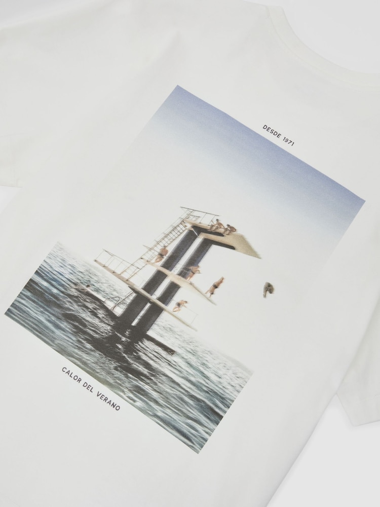 Reiss White Splash Cotton Dive-Print Relaxed-Fit T-Shirt - Image 7 of 7
