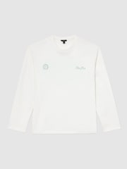 Reiss White Suave Cotton Motif Long-Sleeve Relaxed T-Shirt - Image 2 of 7