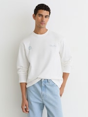 Reiss White Suave Cotton Motif Long-Sleeve Relaxed T-Shirt - Image 6 of 7