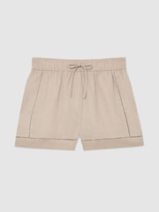 Reiss Neutral Riley Linen Ladder-Embroidery Shorts - Image 2 of 7