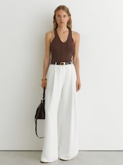 Reiss Chocolate Brown Harris Pleated Knit V-Neck Vest - Image 1 of 6