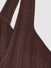 Reiss Chocolate Brown Harris Pleated Knit V-Neck Vest - Image 6 of 6