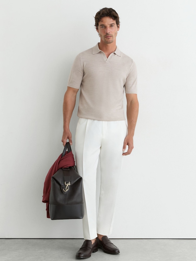 Reiss Stone Mouline Duchie Merino Wool Open-Collar Polo Shirt - Image 1 of 6 Reiss Stone Mouline Duchie Merino Wool Open-Collar Polo Shirt - Image 1 of 6