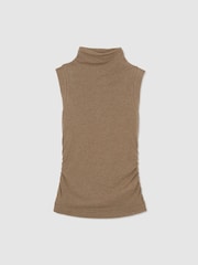 Reiss Dark Neutral Hattie Funnel-Neck Jersey-Knit Vest With Wool - Image 2 of 6