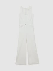 Reiss Cream Rose Wide-Leg Racer-Back Denim Jumpsuit - Image 2 of 7