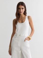 Reiss Cream Rose Wide-Leg Racer-Back Denim Jumpsuit - Image 3 of 7