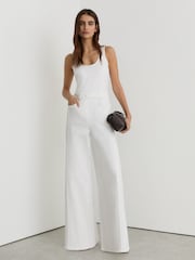 Reiss Cream Rose Wide-Leg Racer-Back Denim Jumpsuit - Image 6 of 7