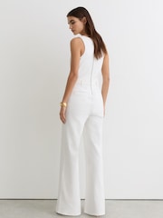 Reiss Cream Rose Petite Wide-Leg Racer-Back Denim Jumpsuit - Image 5 of 8