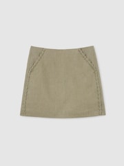 Reiss Khaki Green Nikita Linen Whipstitch Mini Skirt - Image 2 of 9