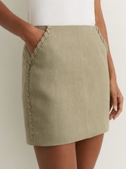 Reiss Khaki Green Nikita Linen Whipstitch Mini Skirt - Image 5 of 9
