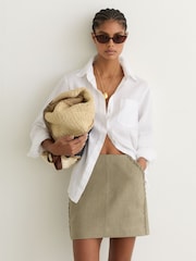 Reiss Khaki Green Nikita Linen Whipstitch Mini Skirt - Image 8 of 9