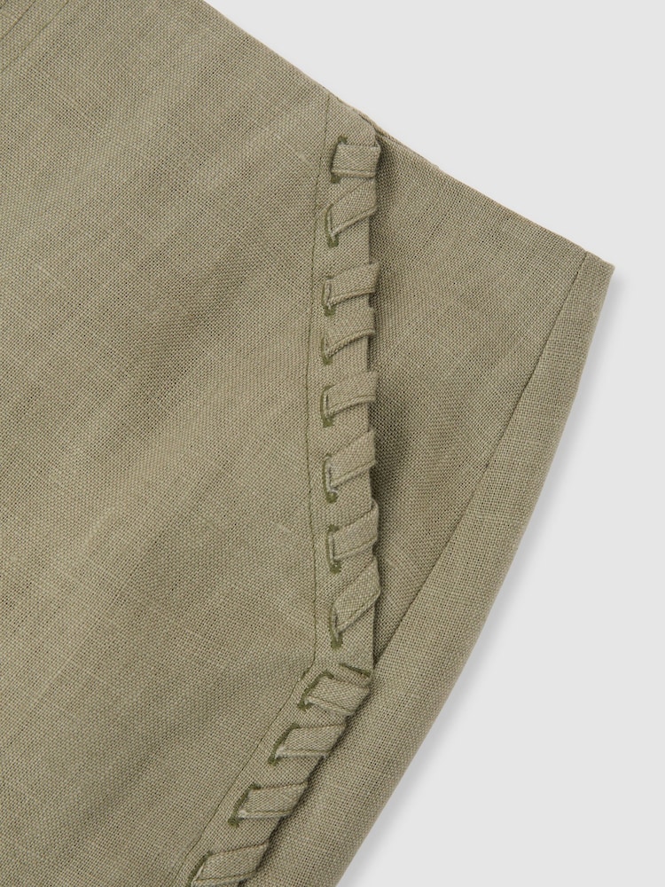 Reiss Khaki Green Nikita Linen Whipstitch Mini Skirt - Image 9 of 9