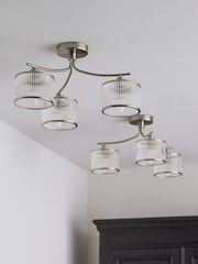 The Set 2 Pack Brushed Silver Ribbed Glass 3 Light Flush Ceiling Lights - Image 2 of 2