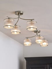 The Set 2 Pack Brushed Silver Ribbed Glass 3 Light Flush Ceiling Lights - Image 3 of 5